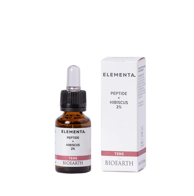 Bioearth Elementa, TENS Concentrated Face Serum with Hibiscus Seed Peptides 2%, Anti-Ageing and Elasticising Effect, Made in Italy, Vegan, AIAB Certification - 15ml Pack