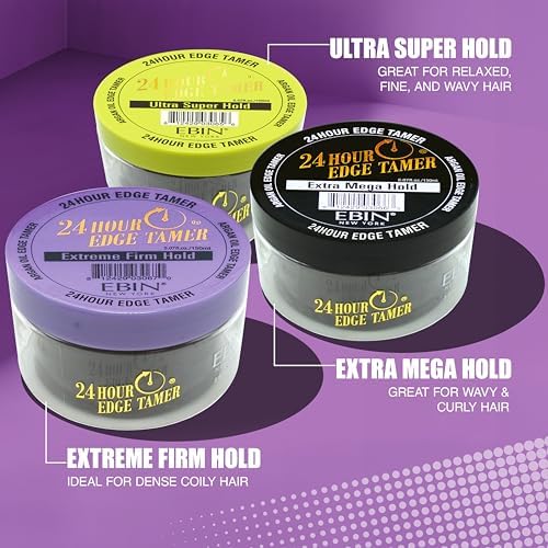 24 Hour Edge Tamer Extra Mega Hold, 8.25 oz by EBIN NEW YORK – Humidity-Resistant, Long-Lasting Hold – No Flakes or Residue – Styling Gel for Sleek Looks – Suitable for All Hair Types (1 Pack)