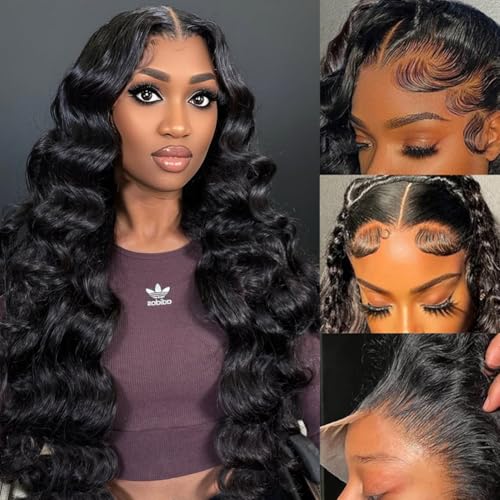 13x6 Body Wave Lace Front Wigs Human Hair Pre Plucked 13x6 HD Transparent Frontal Wigs Human Hair 200 Density Body Wave Glueless Human Hair Wig for Women 28 Inch