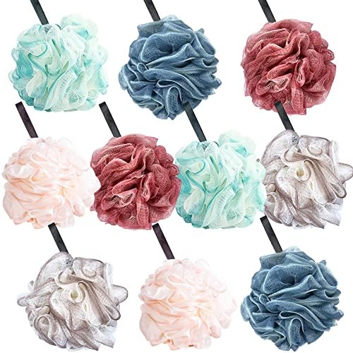 10 Pack Loofah Bath Sponge Luffa, Exfoliating Shower Pouf Balls for Women,Men,Scrubber Cleaning Loofah Bathing Accessories