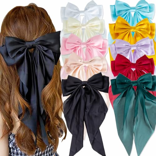 10 PCS Hair Bows,Hair Bows for Women,Hair Ribbons,Oversized Long-tail Cute Aesthetic Hair Accessories,Large Hair Barrettes for Women,Big Hair Bow,Big Bows for Girls
