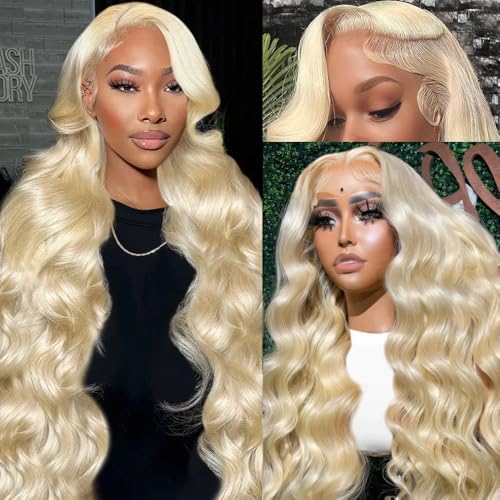 13x6 613 Lace Front Wig Human Hair 28 Inch Blonde Wig Human Hair Body Wave Blonde Lace Front Wigs Human Hair 613 HD Frontal Wig 200% Density HD Lace Frontal Wigs Human Hair Pre Plucked