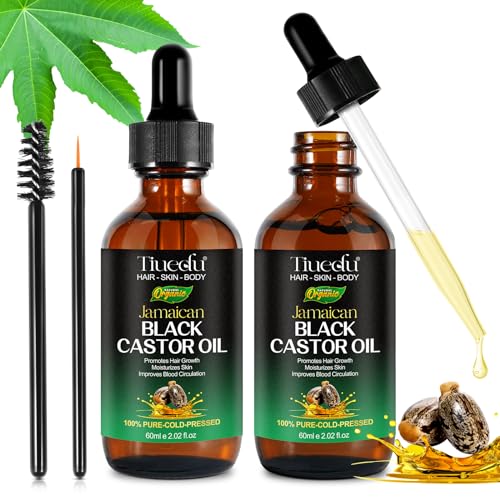 2PCS Jamaican Black Castor Oil for Hair Growth,Thicker Eyelashes & Eyebrows,Castor Oil for Face,Body & Skin,100% Pure Cold Pressed Black Castor Oil,Hair Nourishing Oil