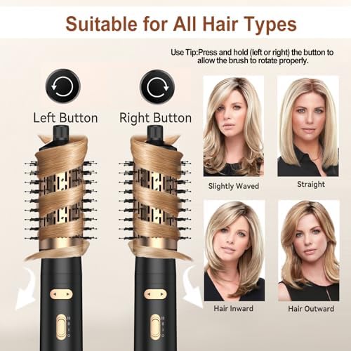 Blow Dryer Brush,3 in 1 Rotating Hair Dryer Brush Spinning with Detachable Brush(2" & 1.5"),3 Heats and 2 Speeds Rotating Hot Air Brush for Curl,Straight