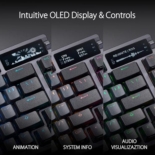ASUS ROG Azoth 75% Wireless DIY Custom Gaming Keyboard, OLED Display, Gasket-Mount, Three-Layer Dampening, Hot-Swappable Pre-lubed NX Brown Switches & Keyboard Stabilizers, ABS Keycaps, RGB-Black