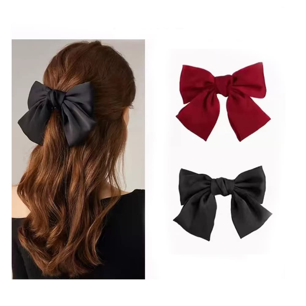Bow Barrettes Clips For Women Girls Hair Accessories, Big Bowknot Hair Clip Girls Hair Bows For Women Red Black Hair Bow Clips B