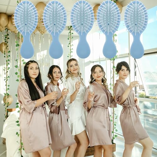 Bridesmaid Proposal Gifts 8 Pieces Mini Dry and Wet Travel Detangling Brush, Bachelorette Party Accessories, Dusty Blue