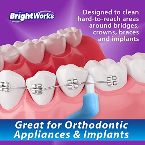 BrightWorks Manual End Tuft Brush, Cleans Difficult Areas Such as Around Crowns, Bridges, implants and Wider Gaps Between Teeth (Pack of 3)