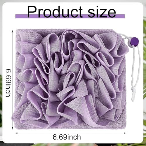 2 in 1 Loofah, 2 in 1 Loofah Sponge Washcloth, Washcloth Loofahs Combo with Drawstring and Hook, Exfoliation Mesh Shower Puff Ball for Body Wash Cleansing and Smooth Skin (3Pcs-A)