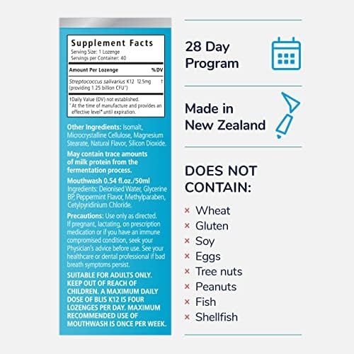 BLIS Probiotics Fresh Breath Kit with Potent BLIS K12 Oral Probiotics | Clinically Proven Bad Breath and Halitosis Treatment | Contains Mouthwash, Tongue Scraper and Lozenges - 4 Week Supply