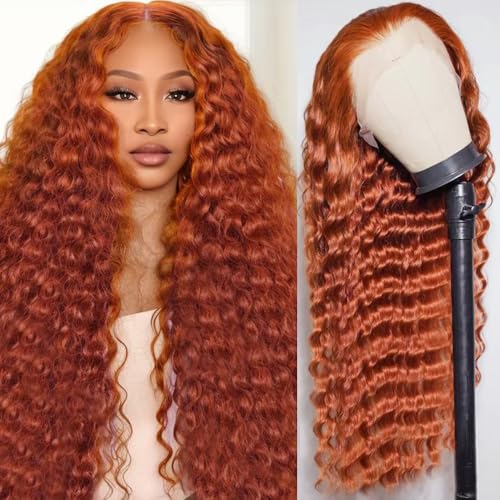 30 Inch Ginger Wig Human Hair 13x6 Deep Wave Lace Front Wigs 200 Density Hd Lace Curly Orange Wig Glueless Wigs Human Hair Pre Plucked Pre Cut With Baby Hair