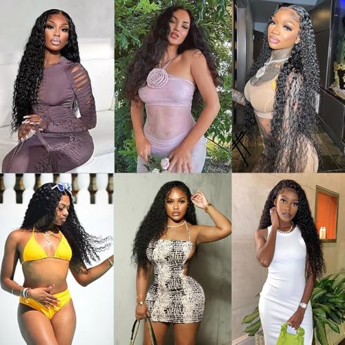 30 Inch Deep Wave Lace Front Wigs Human Hair 13x6 HD Transparent Lace Front Wigs Pre Plucked Deep Curly Human Hair Wigs for Women Deep Wave Frontal Wig with Baby Hair Natural Color