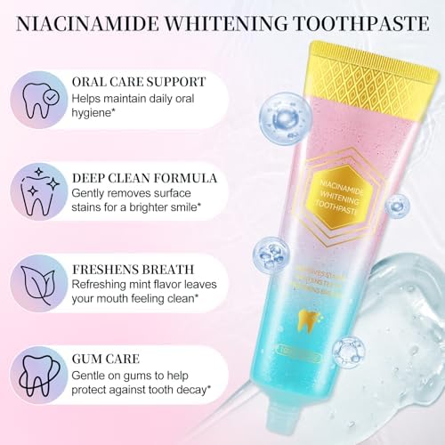 2Pack Niacinamide Whitening Toothpaste,Gum Repair, Effectively Whitens Teeth, Protects Tooth Enamel, Effectively Whitens Teeth, Protects Tooth Enamel,Freshens Breath 24 Hours