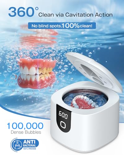 2025 Enhanced Ultrasonic Retainer Cleaner, 2X Efficiency, 45kHz Dentures Cleaner Machine with UV Lights&4 Clean Modes, Dental Cleaning Pod for Aligner, Nightguard, Mouth Guards, Jewelry, Rings, etc