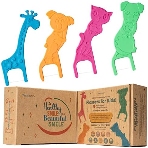 Biodegradable Kids Flossers - 200 Pack, Natural, Fluoride Free, Animal Kids Dental Floss Sticks - Mild Orange
