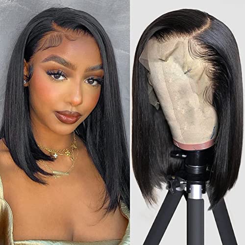 Hihmarm Bob Wig Human Hair 13x4 HD Lace Front Wig Glueless Wigs Human Hair Pre Plucked Short Bob Lace Front Wigs Human Hair For Black Women Nature Hairline 180% Density 14 Inch