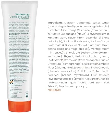 Himalaya Botanique Whitening Complete Care Toothpaste, Teeth Whitening, Fights Plaque, Fluoride Free, No Artificial Flavors, SLS Free, Cruelty Free, Foaming, Simply Mint Flavor, 5.29 Oz, 2 Pack