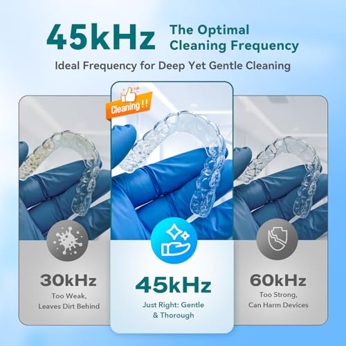 Dental Ultrasonic Retainer Cleaner Machine: 45kHz Dental Cleaning Pod for Denture, Mouth Guard, Night Guard, Aligner, Braces, Toothbrush Head & Jewelry, UV Cleaner with Digital Timer & 4 Modes, Black