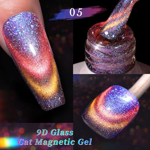 Born Pretty Cat Magnetic Gel Nail Polish 9D Chameleon Holorgraphic Cat Magnetic Eye Gel Polish Glitter Gel Polish Set 6PCS