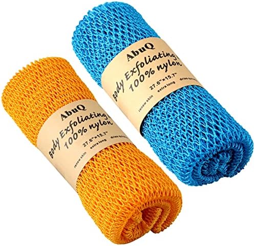 2 Pieces African net Sponge for exfoliating,African exfoliating net, African wash net, African Ghana Sapos scrubbing washcloth rag for Smoother Skin and Daily use;Yellow-Blue