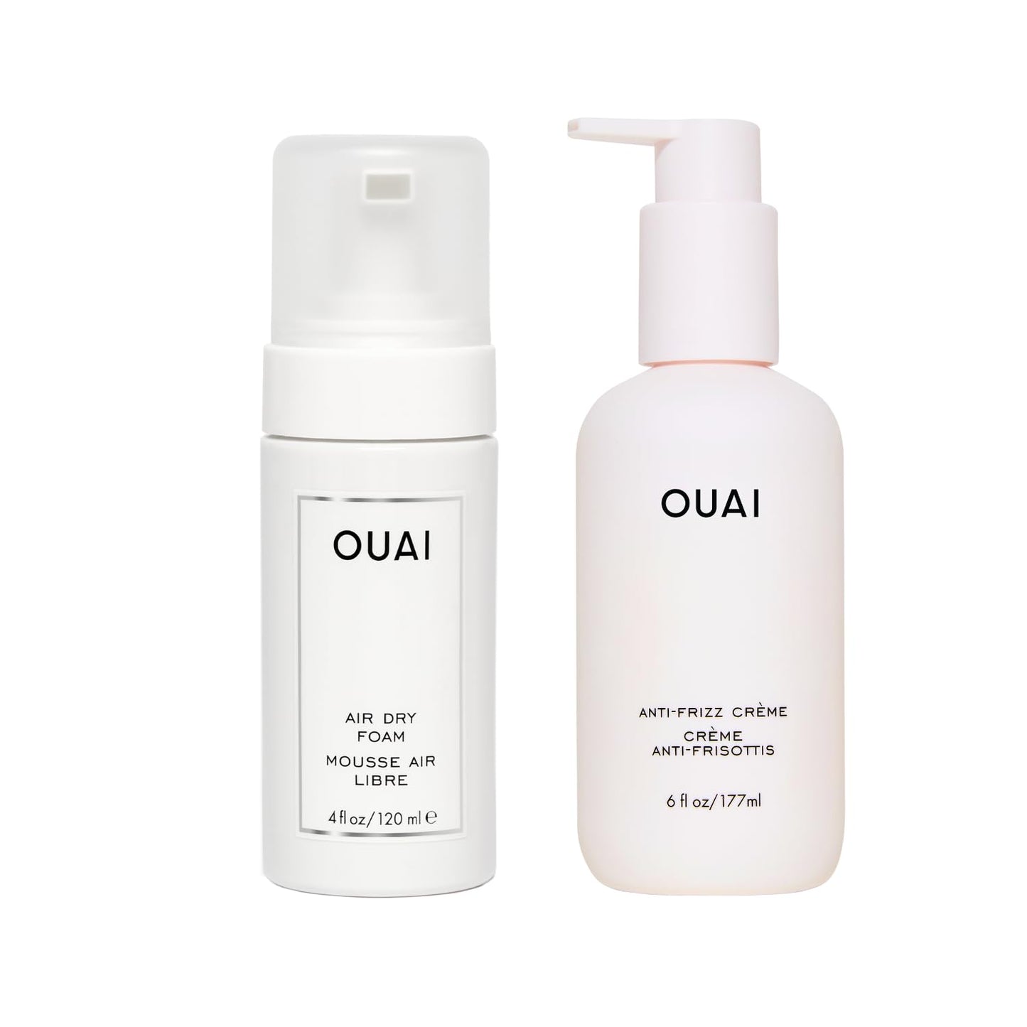 OUAI Anti Frizz Hair Styling Bundle - Includes Anti Frizz Crème + Air Dry Foam for Frizz Control (2 Count, 6 Oz/ 8 Oz)