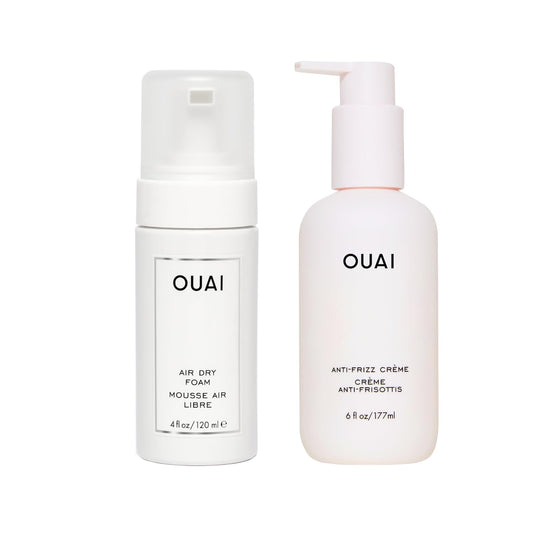 OUAI Anti Frizz Hair Styling Bundle - Includes Anti Frizz Crème + Air Dry Foam for Frizz Control (2 Count, 6 Oz/ 8 Oz)