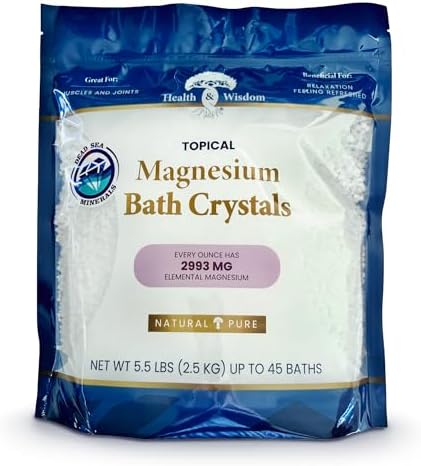 Health and Wisdom Magnesium Bath Salt - Magnesium Chloride Flakes for Bath Soak, 4X Epsom Salt Concentration, Unscented Formula, Dead Sea Sourced, Resealable Bag, Zero Additives - 88 Ounces