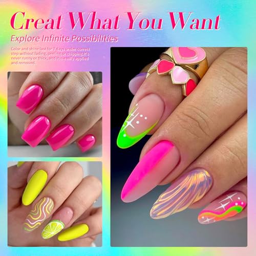 Born Pretty Neon Nail Polish Set, 15 Colors Spring Summer Nail Polish Quick Dry Nail Polish Kit Hot Pink Yellow Green Blue Nail Lacquer Glossy Nail Polish Manicure Set