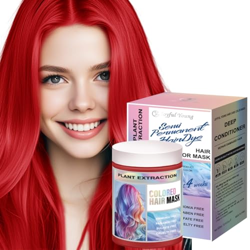 Vegan Semi Permanent Hair Color Mask - Color Depositing Conditioner for Color-Treated Hair - Ammonia, Paraben, Sulfate & Cruelty-Free - Enhances & Tones Hair - Plant-Based Formula 300 ml (RED)