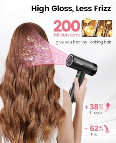 Hair Dryer, 110,000 RPM High-Speed Fast Drying Blow Dryer, 500 Million Ionic Lightweight Hairdryer with Diffuser, Magnetic Nozzle, 4 Temps & 3 Speeds, Low Noise for Women & Men (Black)