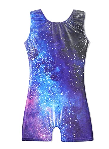 HOZIY Gymnastics Leotards for Girls 5t 5/6 5-6 Dance Costume Toddlers Kids Blue Galaxy Milky Way Purple Hot Pink Stars Sparkle Biketard Bike Shorts Tumbling Outfits Sparkly