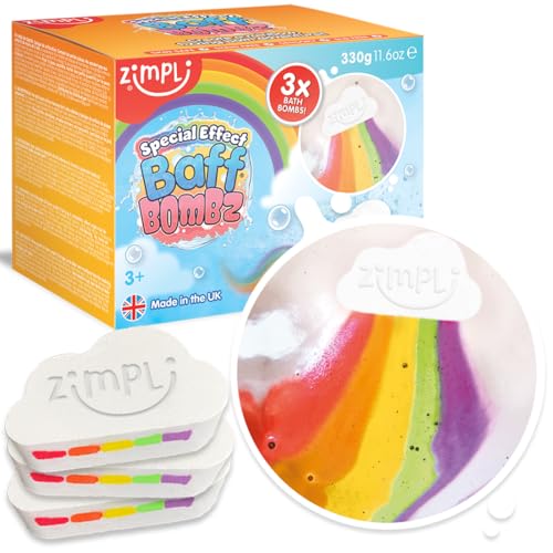 3 x Cloud Rainbow Bath Bomb from Zimpli Kids, Children's Large Bubble Bath Bomb, Vivid Rainbow Colours, Kid Gift Set