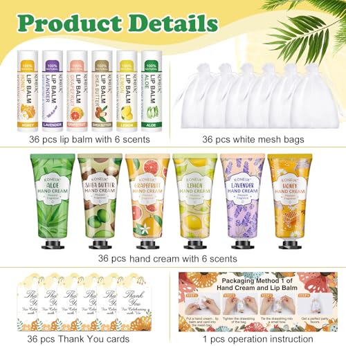 36 Pack Hand Cream Bulk and Lip Balm Bulk Sets, Bridesmaid Gifts, Thank You Gifts and Bridal Shower Gifts for Guests with Thank You Card Organza Bags, Birthday Gifts, Bulk Gifts, Small Gifts for Women