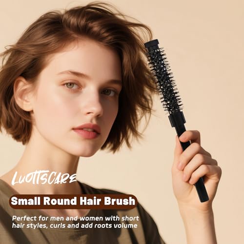 3pcs Small Round Hair Brush for Short Hair - Barrel Hair Brush for Blow Drying, Aluminum Round Brush for Bobs, Bangs, Lobs, Roots, Curling, Pixie Cuts, Straight Hair - Black