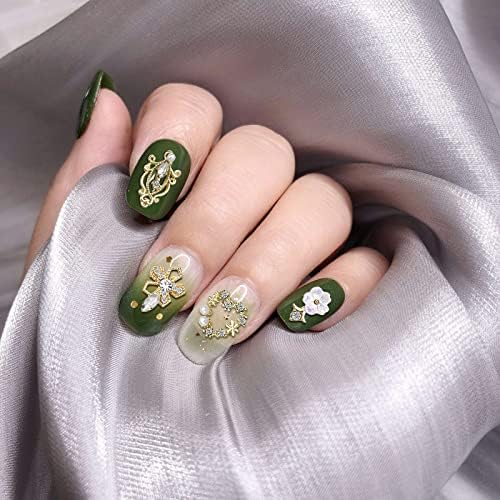 1 Pack of 50pcs 3D Nail Charms for Acrylic Nails with Art Nail Gems and Rhinestones (#1-Gold Tone)