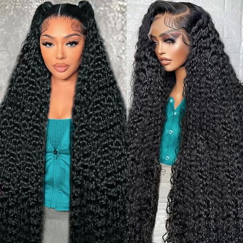 30 Inch Water Wave Lace Front Wigs Human Hair 13x6 HD Lace Frontal Wigs 200% Density Wet and Wavy Glueless Wigs Human Hair Pre Plucked With Baby Hair Deep Part Curly Wig for Women