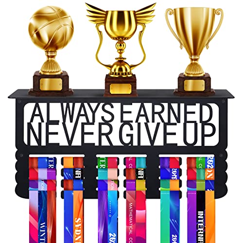 Biggun Metal Trophy and Medal Display Shelf- Easy to Install Medal Hanger Display with Trophy Shelf Medal Holder for Over 70 Running Race Wrestling Medals