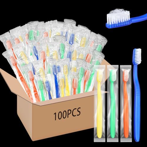 100 Pcs Prepasted Disposable Toothbrushes Bulk Individually Wrapped Pre Pasted Soft Bristle Set Travel Colorful Toothbrushes for Homeless Gift Hotel Camping Travel