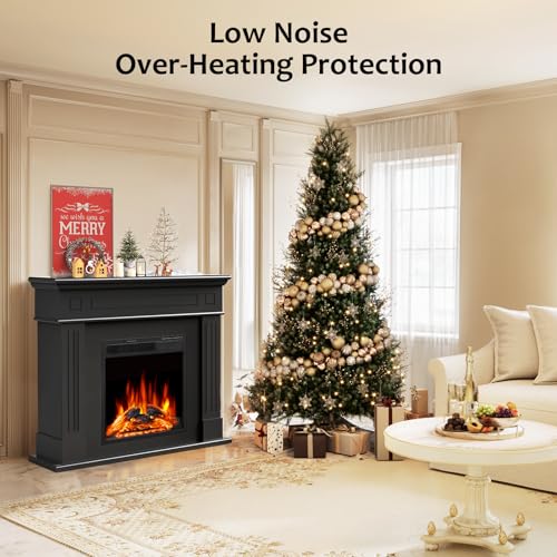 43 Inch Electric Fireplace with Mantel Wooden Surround Firebox TV Stand,FreeStanding Electric Fireplace Heater Entertainment Center,Adjustable Led Flame,750W-1500W,Black