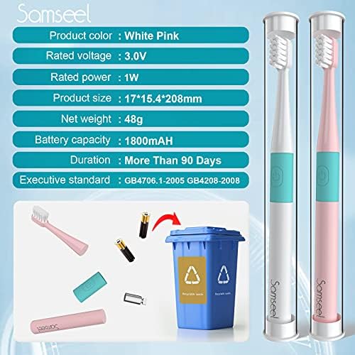 (2-Pack, White and Pink Sonic Electric Toothbrush Lasting for 90 Days Travel Essential Waterproof Portable Mini Design for Daily Oral Care Business Travelling and Holiday Use