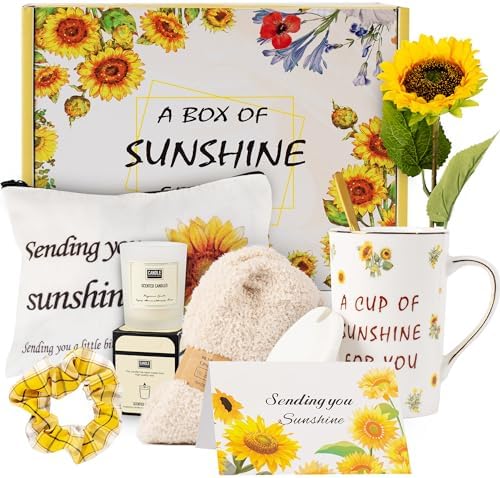 Birthday Gifts for Women, Self-Care Gift Box for Women - Sunshine & Sunflower Themed Relaxation Set, Encouragement Care Package for Best Friend (Birthday/Get Well/Thinking of You)