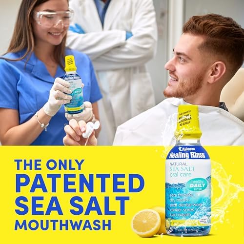 2 Pack H2Ocean Healing Rinse Mouthwash- Great Tasting Sea Salt & Xylitol Mouth Wash for Fresh Breath & Dry Mouth - Alcohol & Fluoride Free - Lemon Ice 16oz