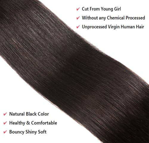 10A Straight Bundles Human Hair 20 22 24 Inch Straight Hair 3 Bundles Unprocessed Brazilian Virgin Human Hair Extension Double Weft Natural Black