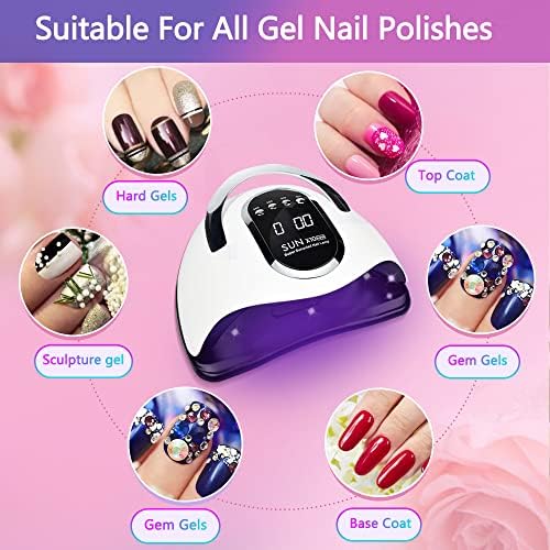 280W UV LED Nail Lamp, Fast Nail Curing Lamps for Home & Salon, 66 Beads Led Nail Dryer for Gel Polish with Automatic Sensor/4 Timer Setting, Handle Professional Nail Art Tools