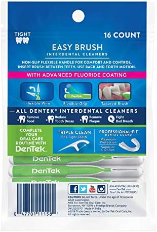 DenTek Easy Brush Interdental Cleaners, Brushes Between Teeth, Tight Teeth, Mint Flavor, 16 Count (Pack of 6)
