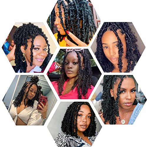 GUOHUI Super Light Butterfly Locs Crochet Hair 12 Inch 6 Packs Pre-Looped Soft Distressed Faux Locs Braids for Women Kids (12 Inch,1B#)