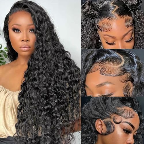 30 Inch Water Wave Lace Front Wigs Human Hair Wet and Wavy 13x6 HD Lace Front Wigs Human Hair Pre Plucked with Baby Hair 200 Density Deep Part Curly Wigs for Women Natural Color