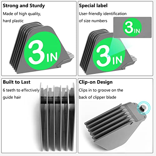 3 Inch Hair Clipper Combs Guides, Hair Clipper Guards 1 & 1/4" 1 & 1/2" 2", Mega NO.16 NO.12 NO.10 fits for most Wahl Clippers (Gray, 8pcs Mega Set)