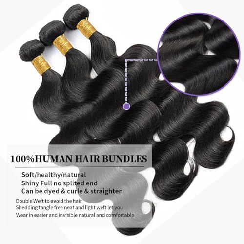 Human Hair Bundles Body Wave 20 22 24 Inch Bundles Human Hair 12A Brazilian Virgin 100% Unprocessed Quick Weave Hair Bundles for Black Women Natural Color