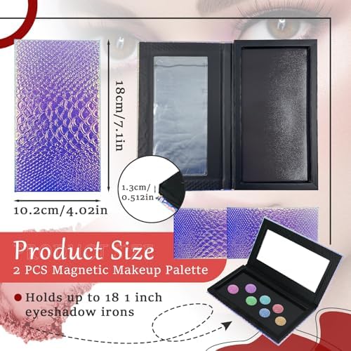 2 Packs Magnetic Makeup Palette Empty - Large Mermaid Palette with Mirror - Magnetic Palette for Storage & Travel